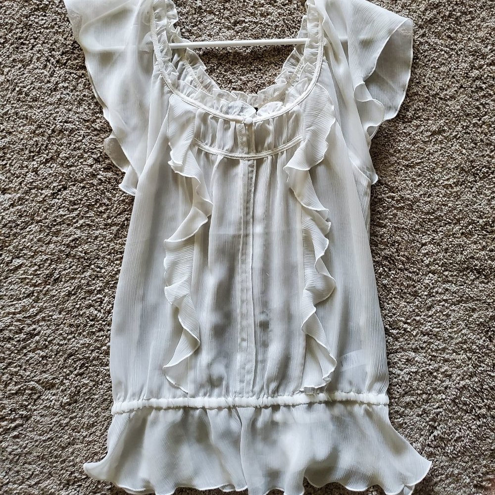 Sheer White Blouse with Ruffles - XS